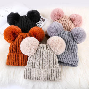 Knitted Double Pom Beanies