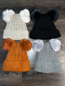 Knitted Double Pom Beanies